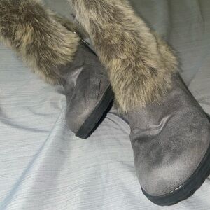 Gray Faux Fur Women's Boots